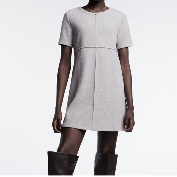 NWT Zara Minimalist Everyday Knit Exposed Seam Gray Mini Dress - Picture 1 of 14